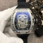 GB Factory Replica Richard Mille Skull Diamonds Watch RM 052 With Black Rubber Strap